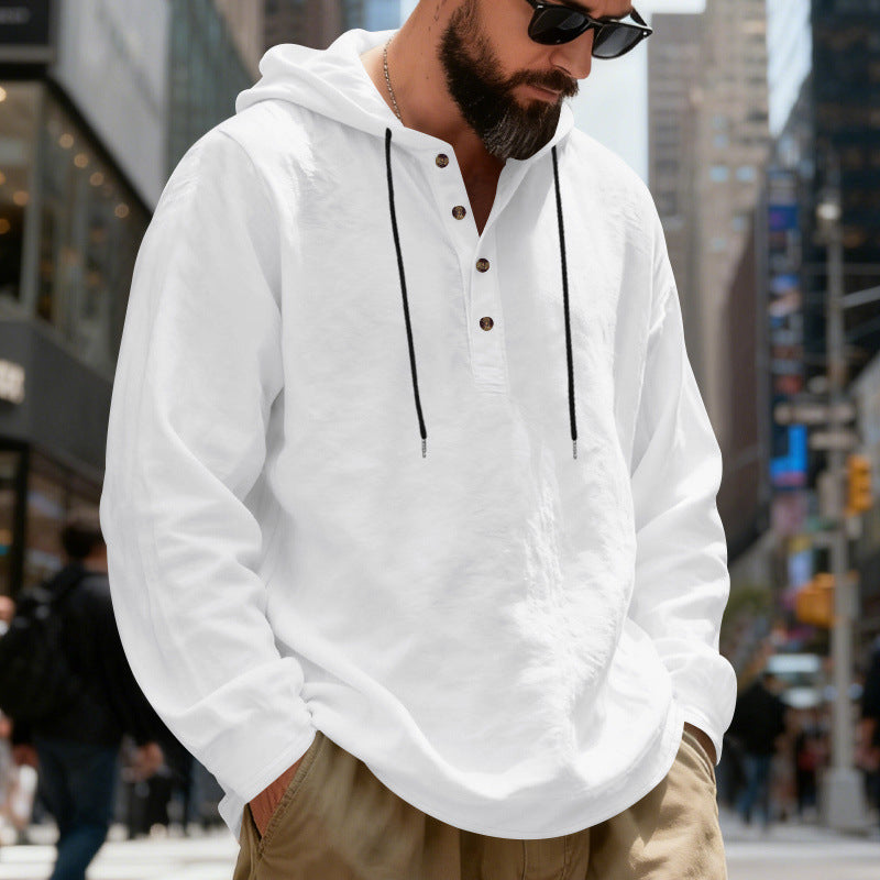 Loose-fit Breathable Long-sleeve Linen Hoodie For Men