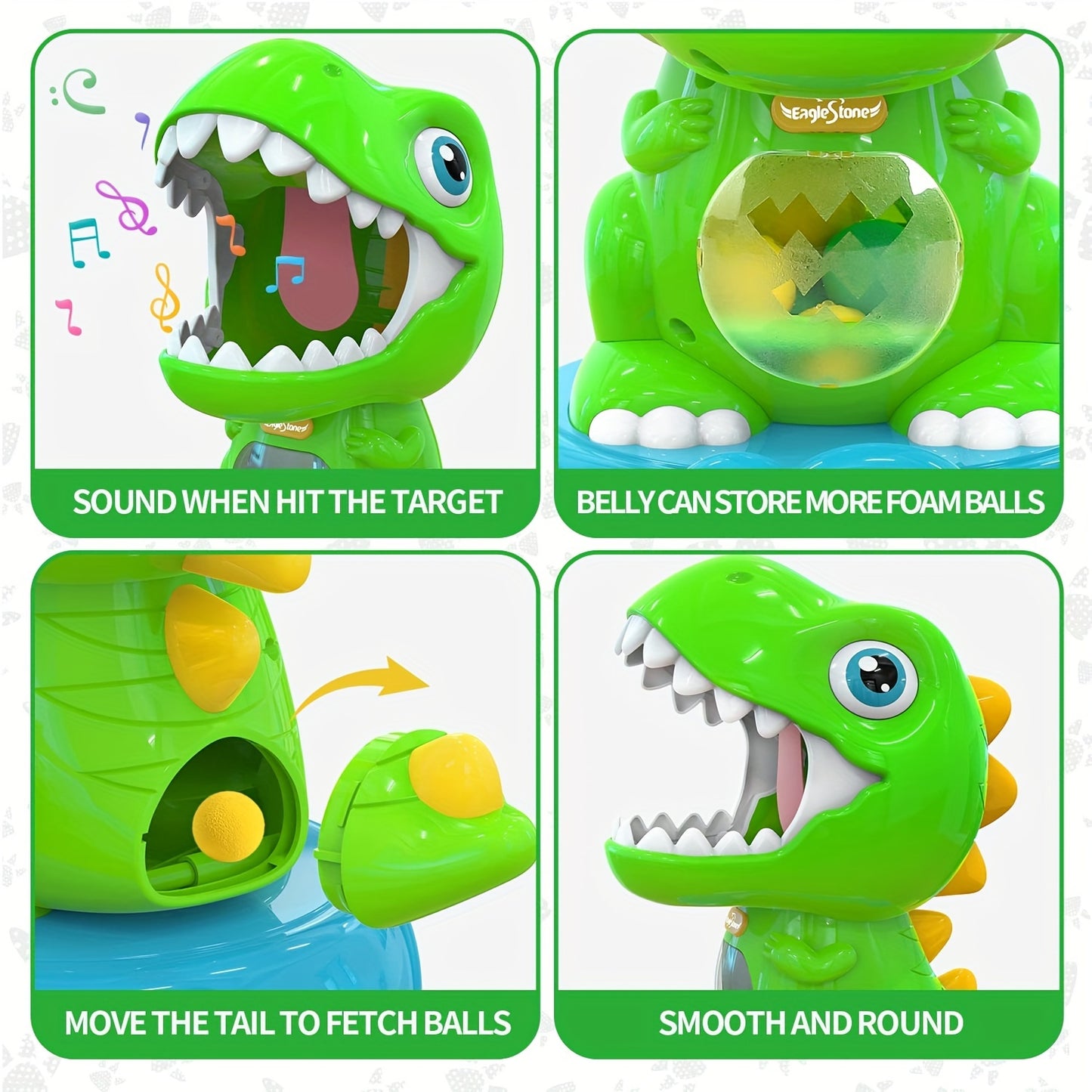 EagleStone Movable Dinosaur Toys For Kids 5-7, Spaying & Auto Scoring, Dino Shooting Target Game With 2 Pump Guns, 48 Foam Balls, Sound, Fun Gift For Boys & Girls, Party Favor