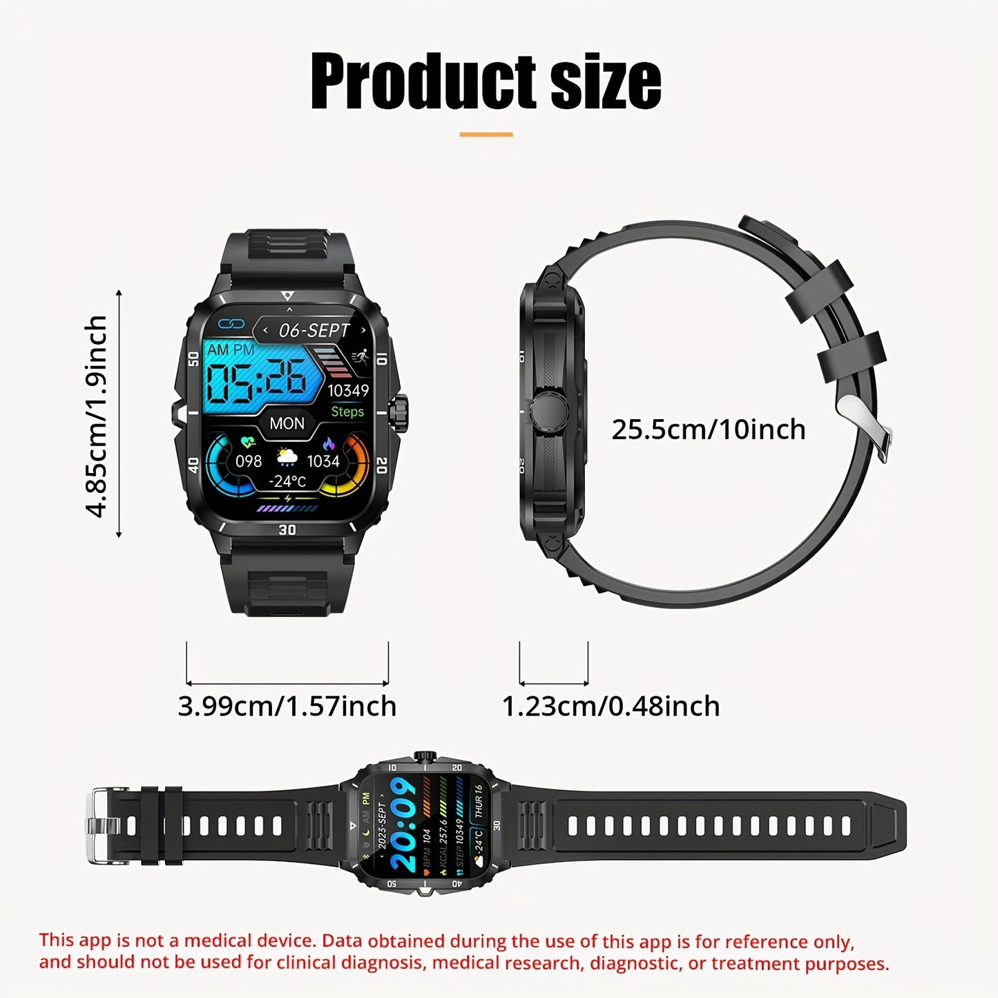 New Military Style Smart Watch Men's Fitness Watches 3 ATM Waterproof BT Call Smartwatch Men For Android IPhone, 1.96" IPS HD Screen, 430mAh Long Battery Life, Control Music, Sleep Monitoring, Wireless Calling (Answer/Make Ca