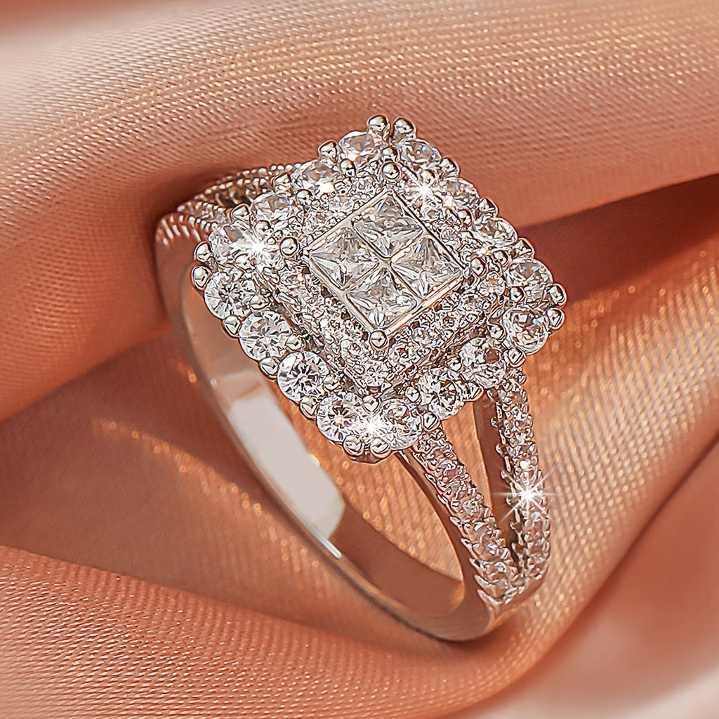 Large multi row white Synthetic Zirconia, fashionable, stylish, and atmospheric. Couples, lovers, gifts, wedding rings, Holiday Accessories, Couple Jewelry, Elegant Rings, Stylish Jewelry, Plated Rings, Highquality Finish, St