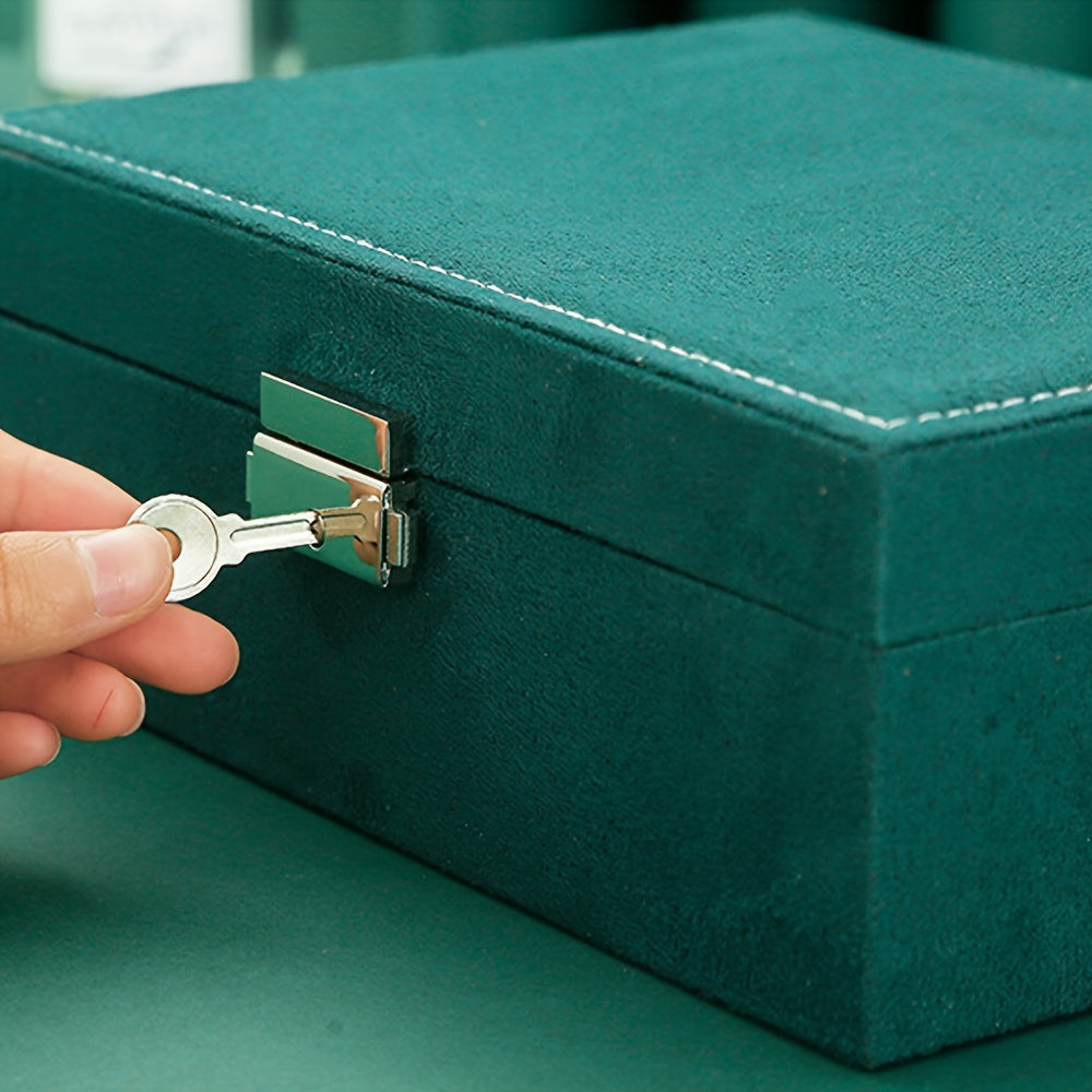 Vintage Glamour Jewelry Organizer Box - Spacious Dual-Level Storage with Lock, Safeguard Your Necklaces, Watches & Earrings in Style