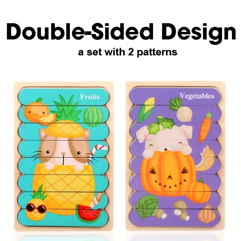Double Sided Wooden 3D Puzzles: Educational Toys for Kids to Learn And Have Fun, Christmas And Halloween Gift!