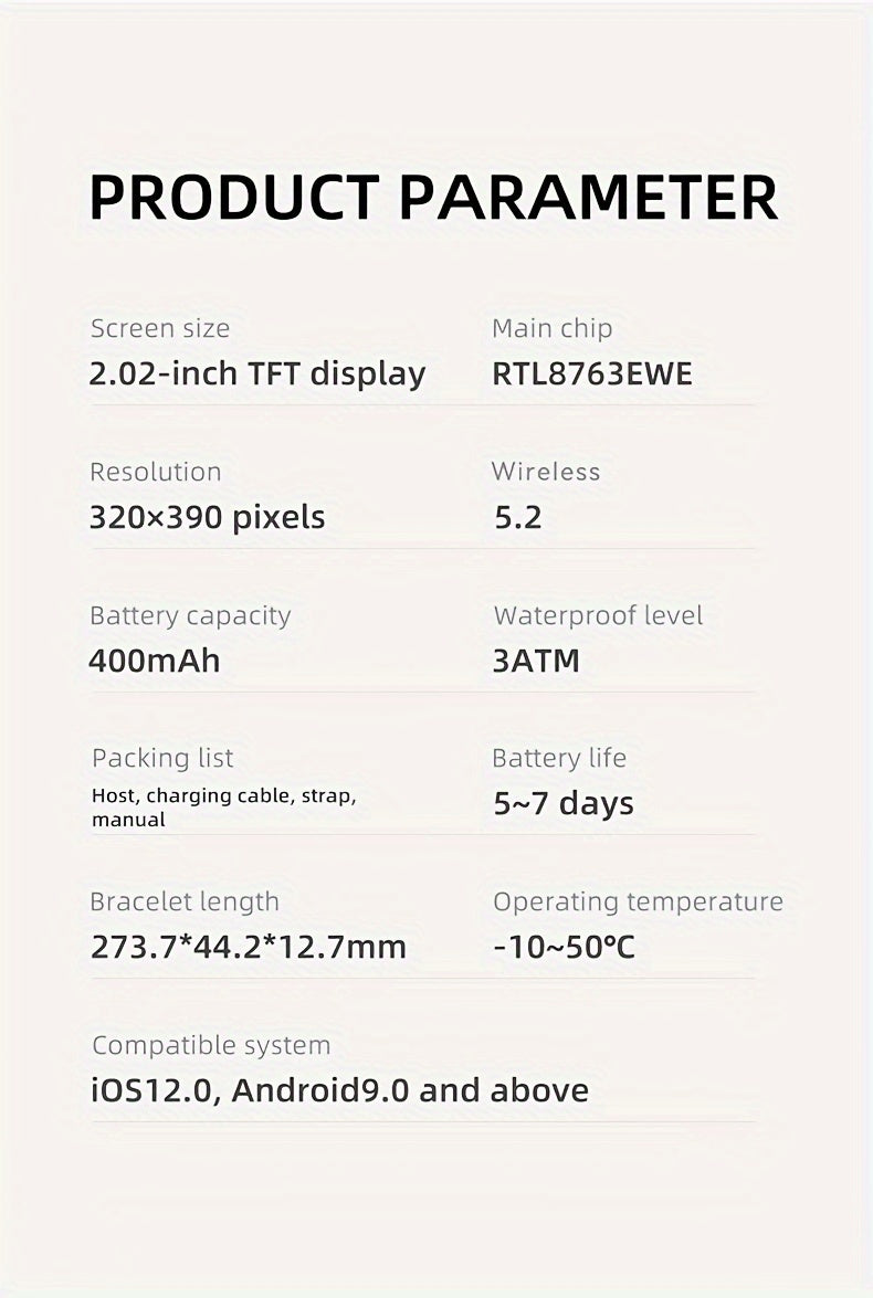 2.02" Smartwatch IP68 Waterproof for Men Women, Answer/Dial Calls Watch with LED Flashlight, Full Touch Screen Compatible with iPhone and Android Phones - Black