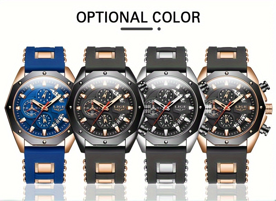 LIGE New Fashion Men's Watch. Chronograph Calendar luminous Quartzwatch. Outdoor Casual Waterproof Sports Watches. Suitable for giving to  Men.