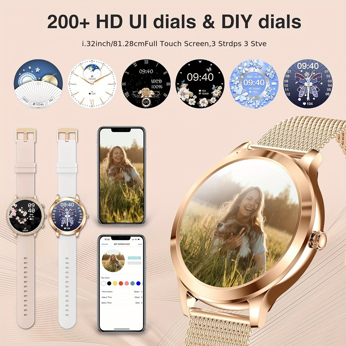 Smart Watch Gift for Women 1.32 inch Full Touch Screen Smart Call Watch with Answer and Make Call for iPhone and Android Phones  Message Push Fitness Tracking Watch Pedometer  Distance  Calories  Sports Modes Sports Smart Bra