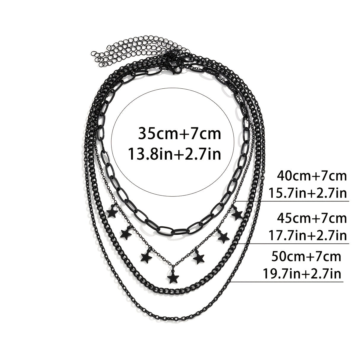 4pcs Gothic Black Star Element Pendant Tassel Hip Hop  Chain Necklace Set Party Jewelry for Women.Kpop style jewelry.