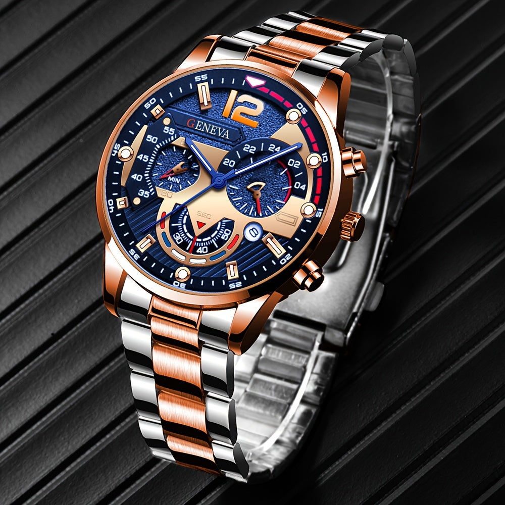 Fashion Men Watches Bracelet Men's Business Calendar Watch Stainless Steel Quartz Wristwatch Men Gift Watches