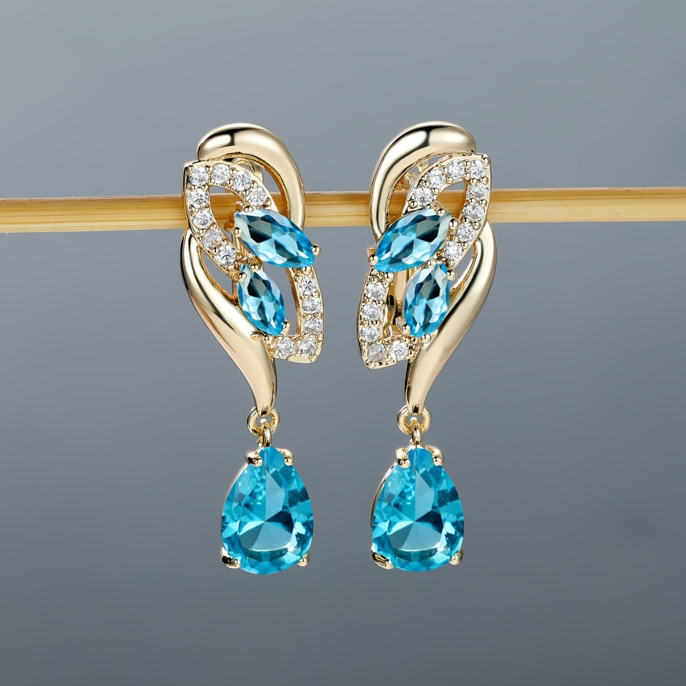 أقراط أنجول المتدلية على شكل زهرة رومانسية للنساء - تصميم زهري ذهبي اللون مع أحجار كريمة صناعية حمراء وشفافة، هدايا أنيقة للحفلات اليومية