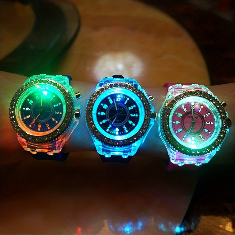 Trendy LED Glowing Watches Rhinestone Stubbed Silicone Watches Gift For Birthday Christmas Gift Accessories