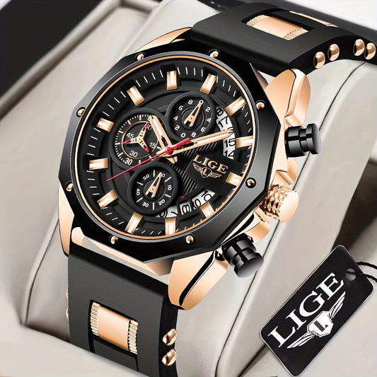 LIGE New Fashion Men's Watch. Chronograph Calendar luminous Quartzwatch. Outdoor Casual Waterproof Sports Watches. Suitable for giving to  Men.