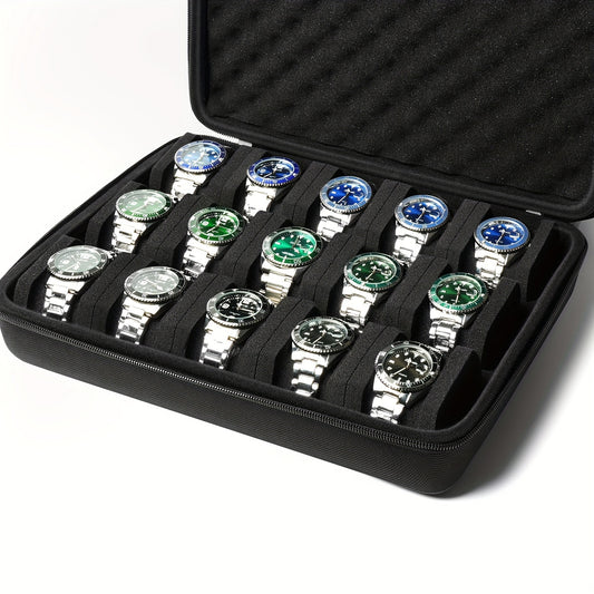 Hard-Shell 15 Slots Watch Storage Organizer Case, Watch Carry Box Fit Large And Small Watches, Men's Women's Watch Collection Box With Soft Foam Pillow, Ideal choice for Gifts