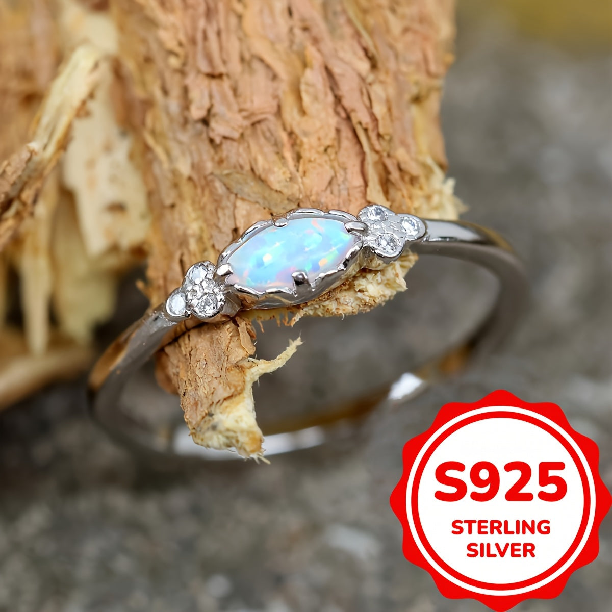 [Sterling Silver | Opal] Dainty 925 Sterling Silver | Opal Ring for Women | Daily Jewelry Accessories (2.3g) White Fire Opal Rings
