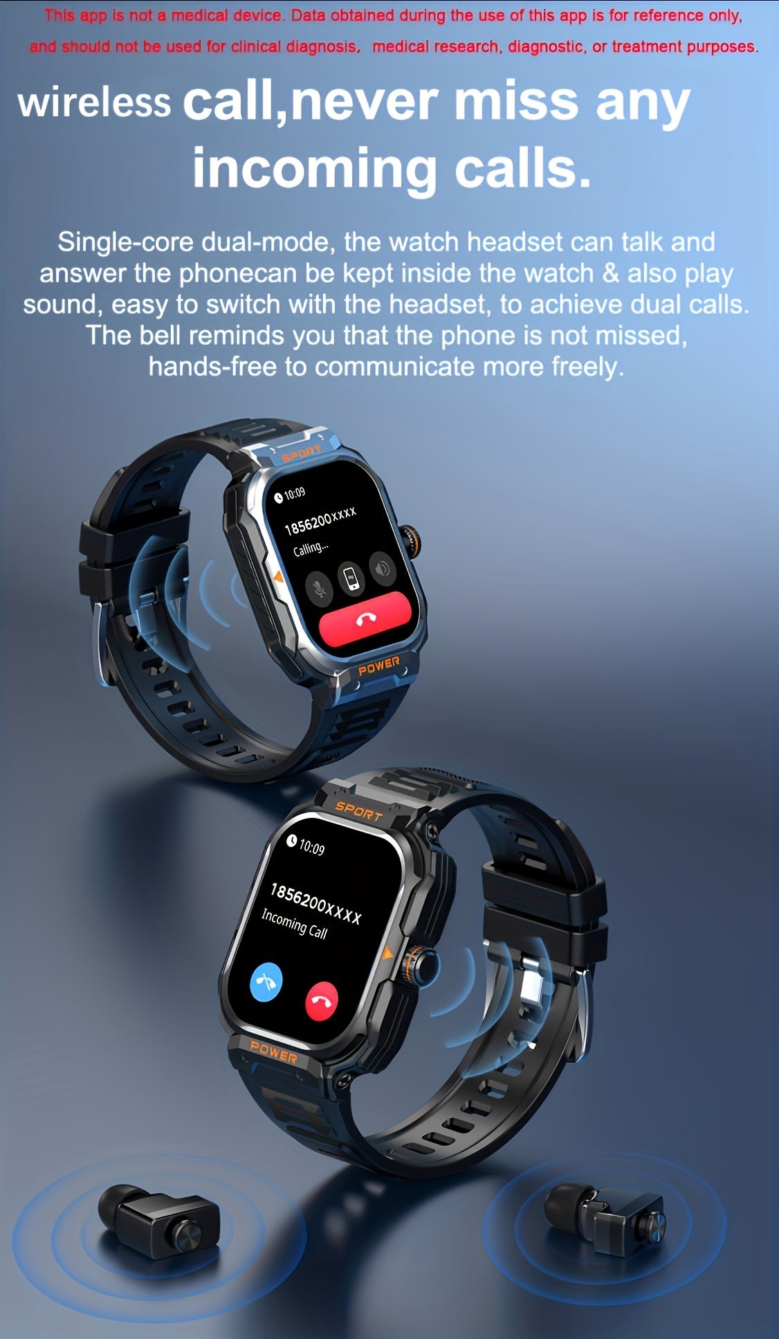 [2-in-1 Headset Smartwatch] LONZERUI new 2-in-1 headset smartwatch for men and women Bluetooth call waterproof smartwatch, 2.01 inch full touch screen display, with messages, answering calls, information reminders, for iPhone