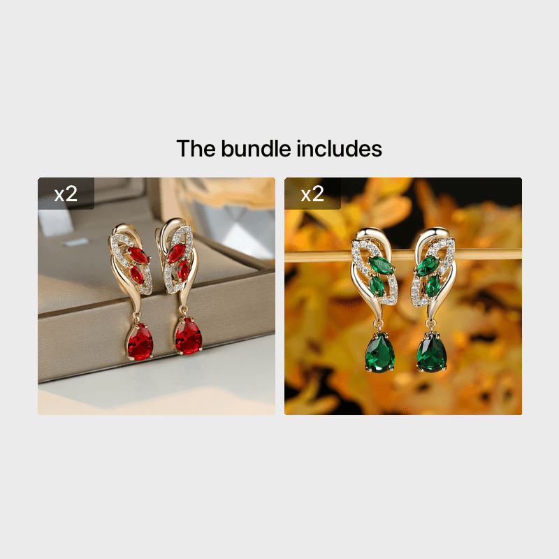 ANGOL Romantic Flower Dangle Earrings for Women - Golden-Tone Floral Design with Red & Clear Synthetic Gemstones, Elegant Party & Everyday Jewelry Gifts