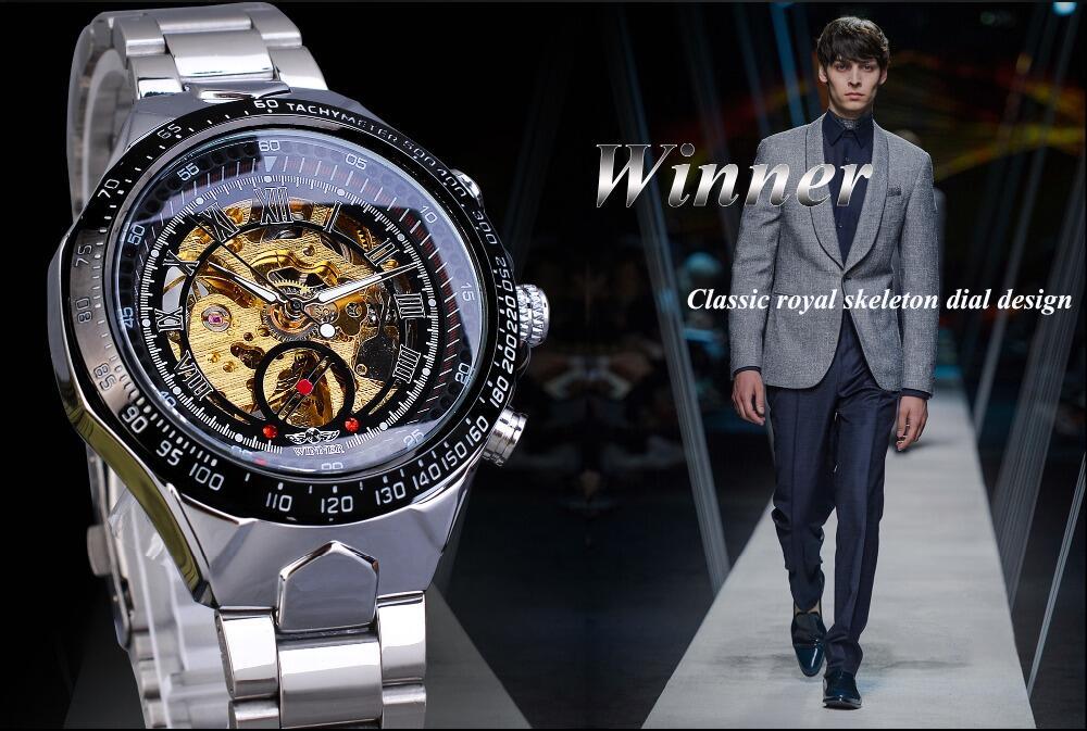 Winner Mechanical Sport Design Bezel Men's Watches, Skeleton Wristwatch, Men's Accessories