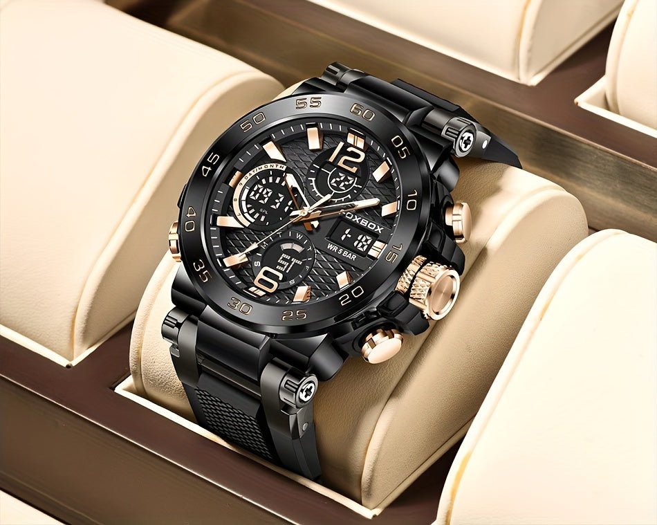 Fashion Casual Men's Watch with Multiple Color Choices. Electronic Dual Display Glowing Multi-Functional Chronograph Watches. Suitable for outdoor camping