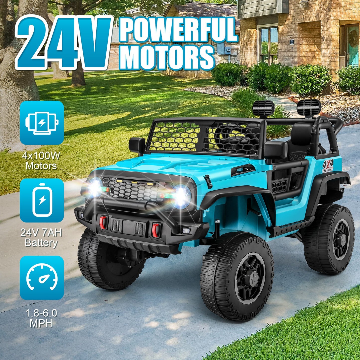 XL 24V Ride-on Toys, Kids Driveable Car Two Seater with Parent Remote, 20'' Wide Seat, 4x100W Powerful Motors, Music, Electric Ride-on Toys for Kids 24v, LED Head Light, Christmas Gift