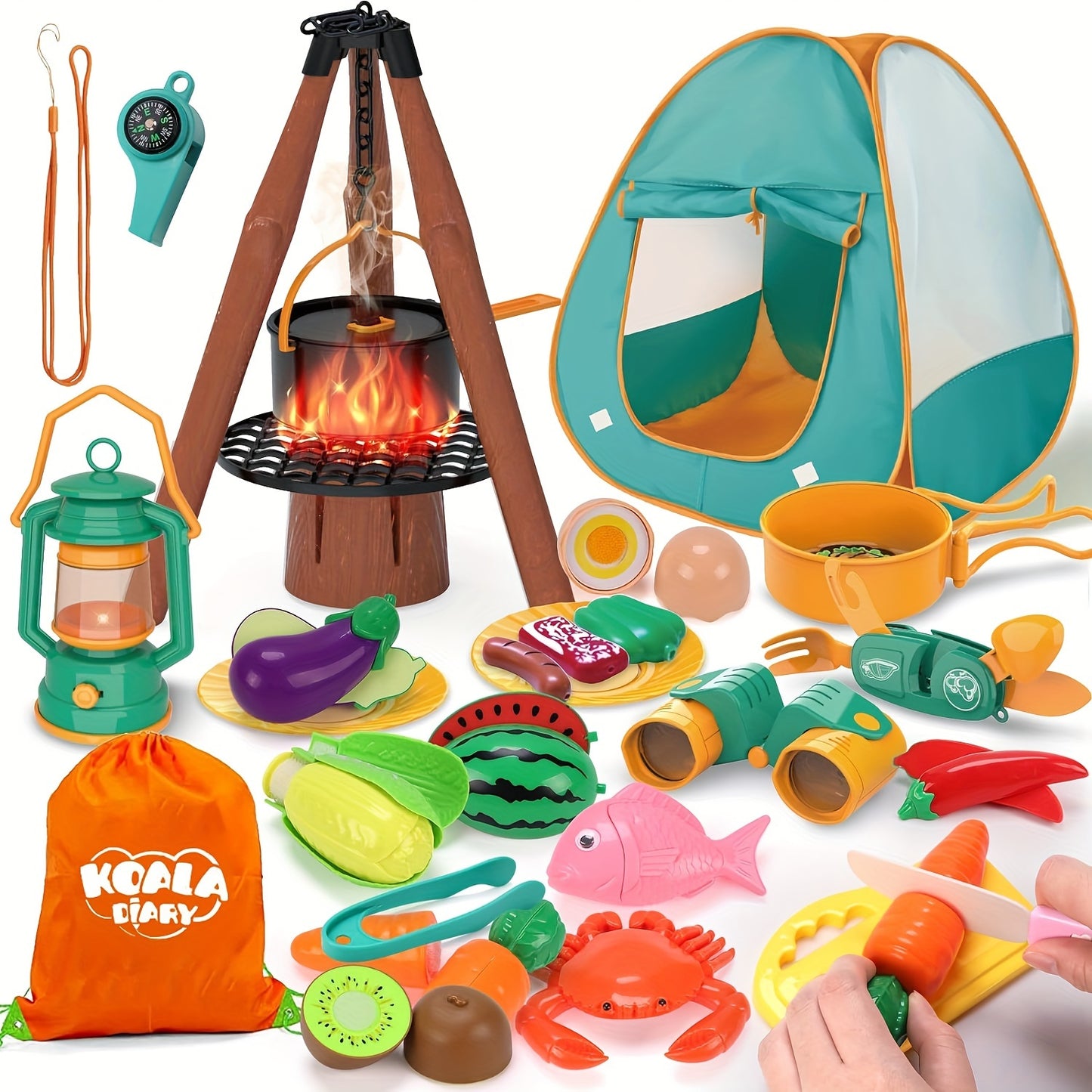 Kid Camping Games, Outdoor Toys For Kids 3-5, Camping Tool Pretend Role Play Toys With Kids Tent/Campfire/ Telescope/Play Food/Whistle/Oil Lamps, 3 4 5 6 Year Old Boy Girl Gifts
