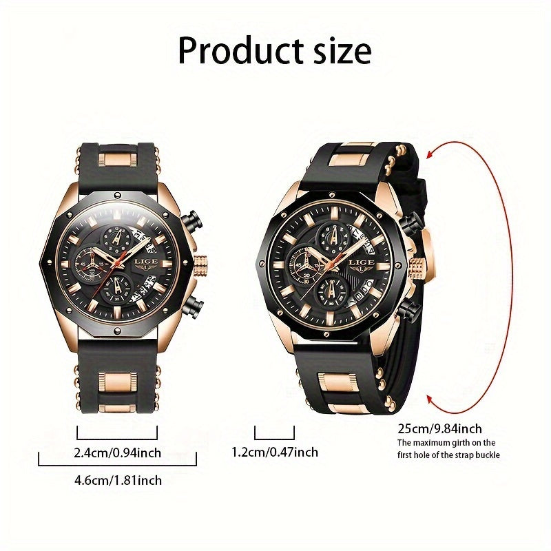 ساعة ليج الرجالية العصرية. كرونوغراف، تقويم، كوارتز مضيئة. ساعات رياضية خارجية كاجوال مقاومة للماء. مناسبة للهدايا الرجالية.