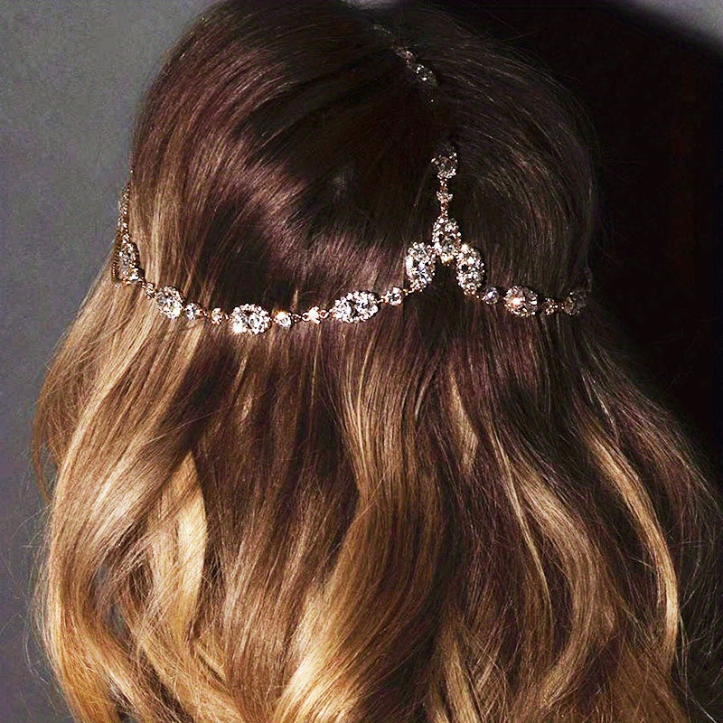 Women Rhinestone Chain Head Piece Head Jewelry Exquisite Elegant Headband Bridal Hair Accessories