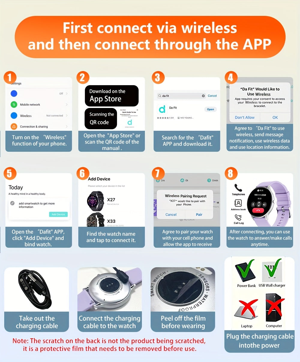 LAXASFIT 2.01" Full Touch Screen Smartwatch - IP68 Waterproof, Wireless 5.3, Fitness Tracker with Call & Text Alerts, 100+ Sports Modes, USB Charging, Compatible with Android/iPhone - Sleek Design for Men & Women, Smart Watch