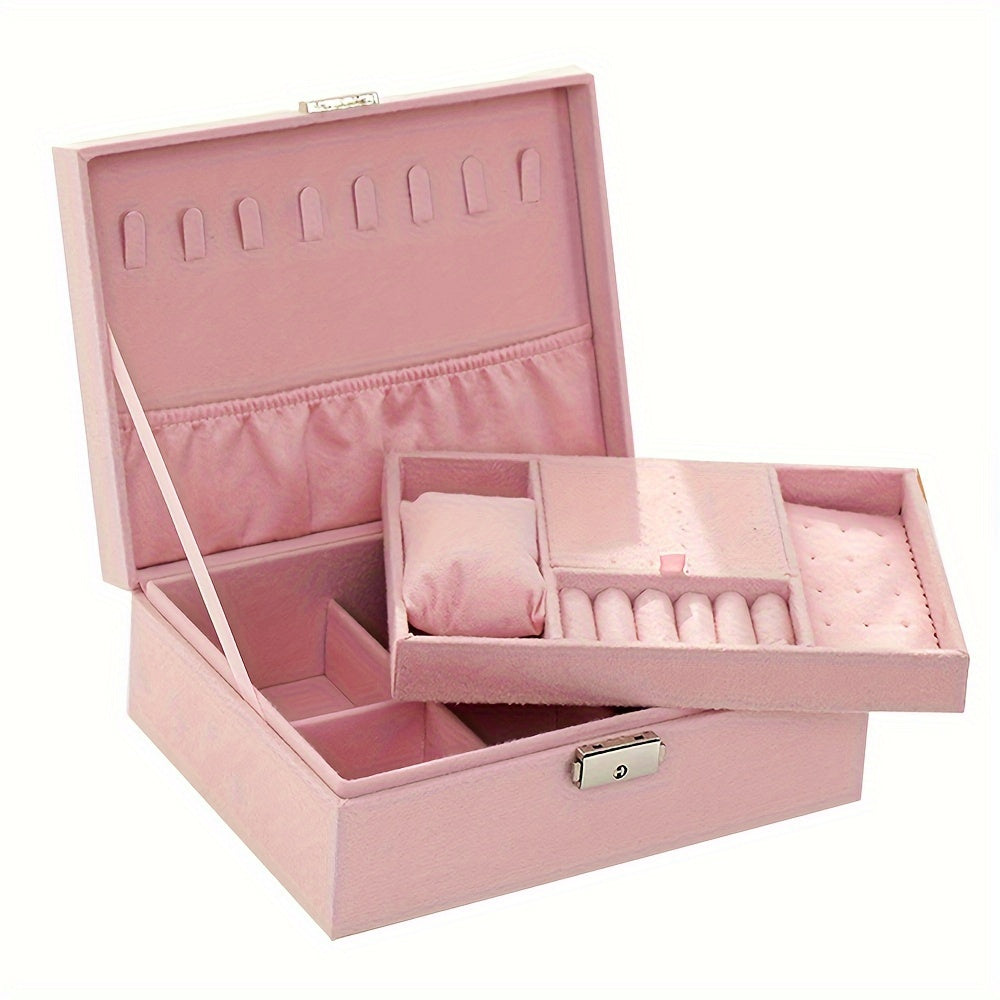 Vintage Glamour Jewelry Organizer Box - Spacious Dual-Level Storage with Lock, Safeguard Your Necklaces, Watches & Earrings in Style