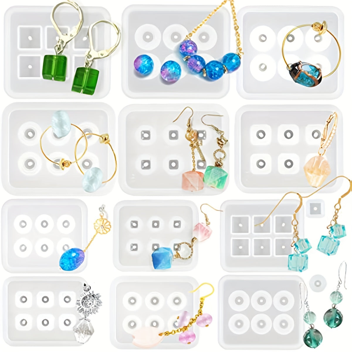 12pcs/set Beads Resin Molds Round Beads Resin Silicone Mold Pendants Silicone Mold With Hole For Gemstone Cabochon Jewelry Casting