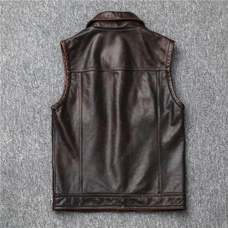 Cropped Slim-fit Leather Vest Made From Genuine Cowhide