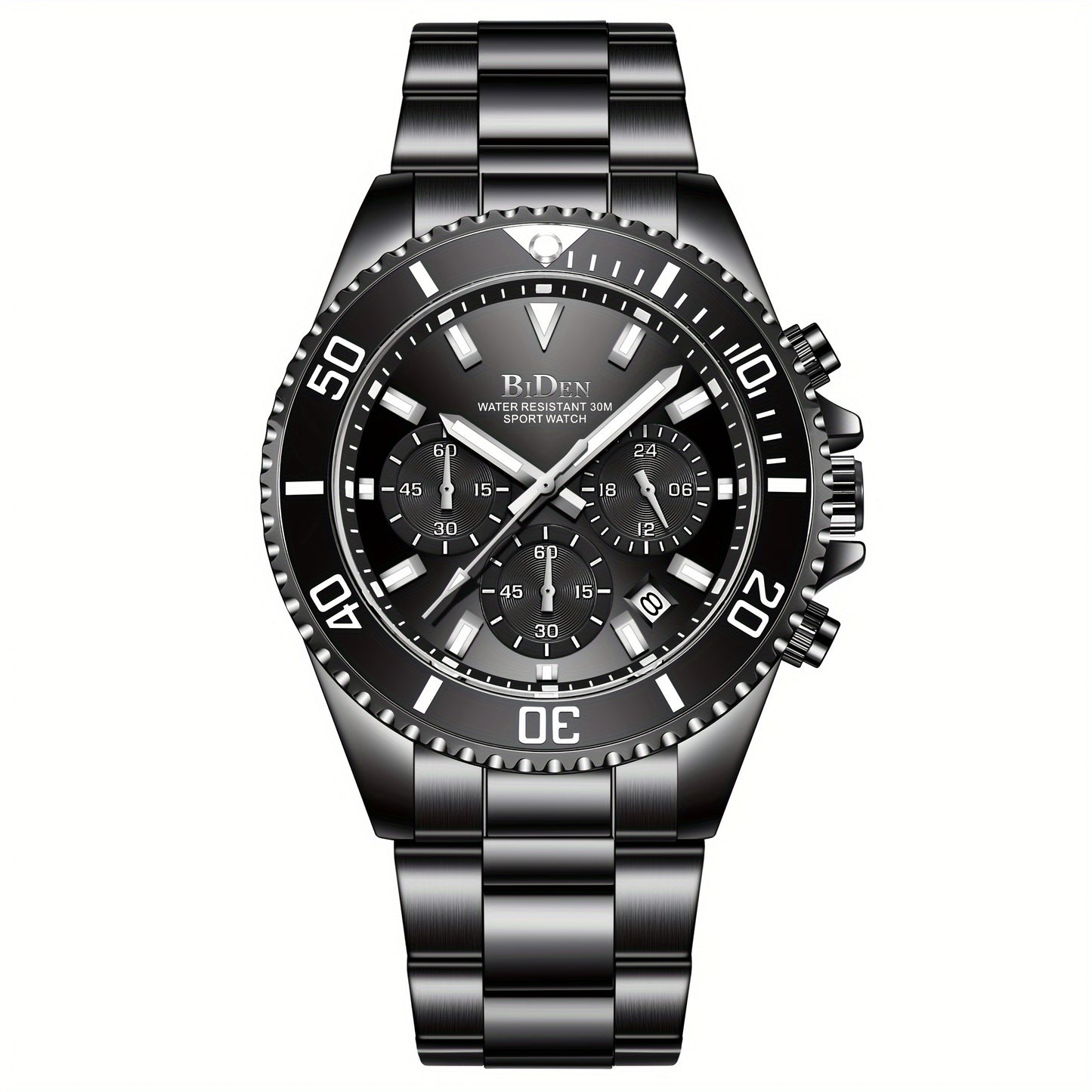 Mens Chronograph Stainless Steel Strap Waterproof Date Quartz Watch, Business Casual Wrist Watches