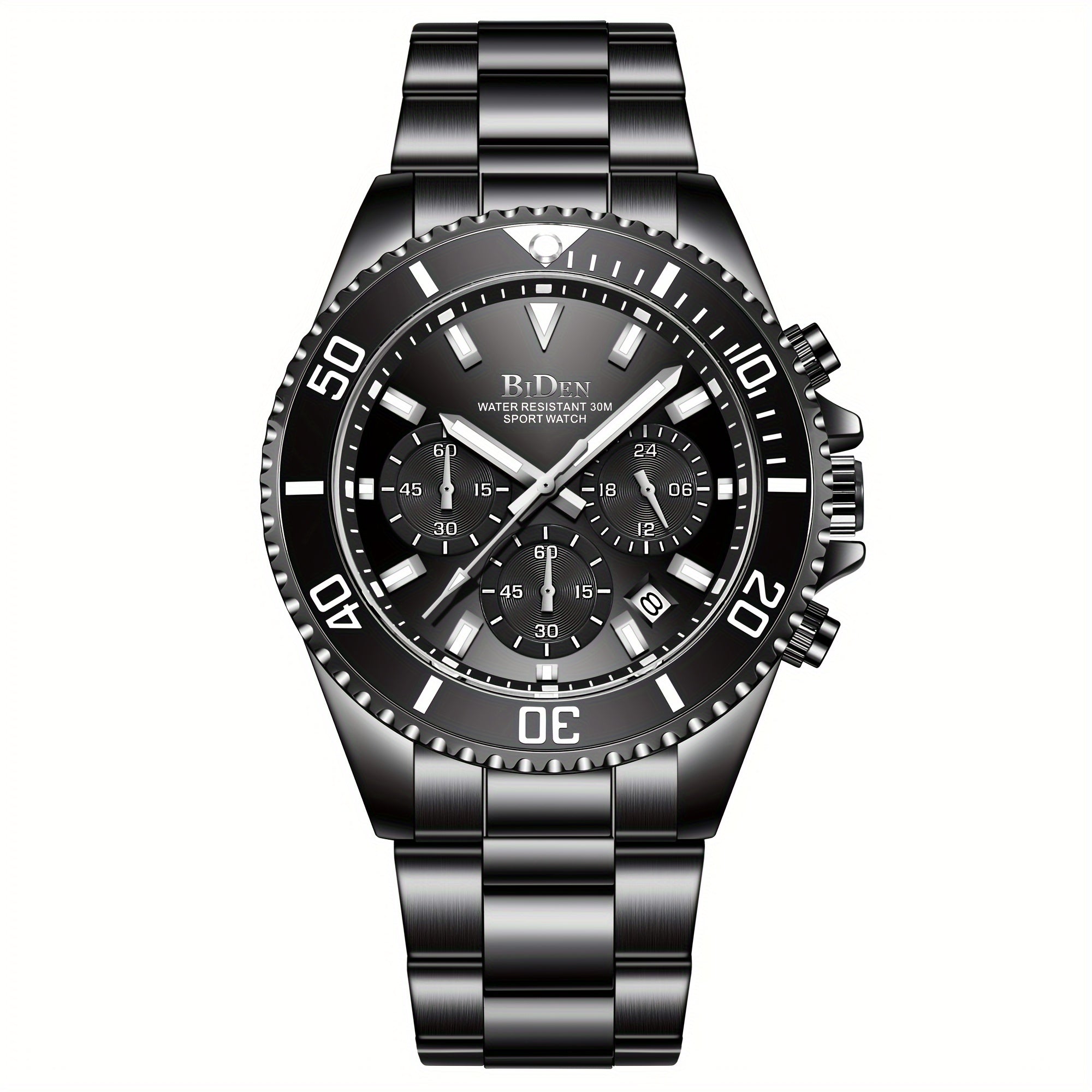 Mens Chronograph Stainless Steel Strap Waterproof Date Quartz Watch, Business Casual Wrist Watches