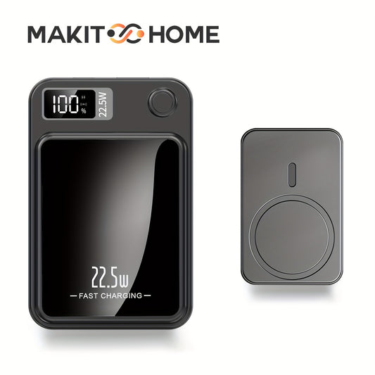 بنك طاقة لاسلكي مغناطيسي عالي السرعة 5000 مللي أمبير/10000 مللي أمبير/ساعة - شاحن محمول بشاشة LED، شحن آمن بقوة 22.5 واط، توافق واسع، لهاتف iPhone 15 Pro/14 Max/13/12، لهواتف Android، صغير الحجم وقابل للحمل، تصميم أنيق.
