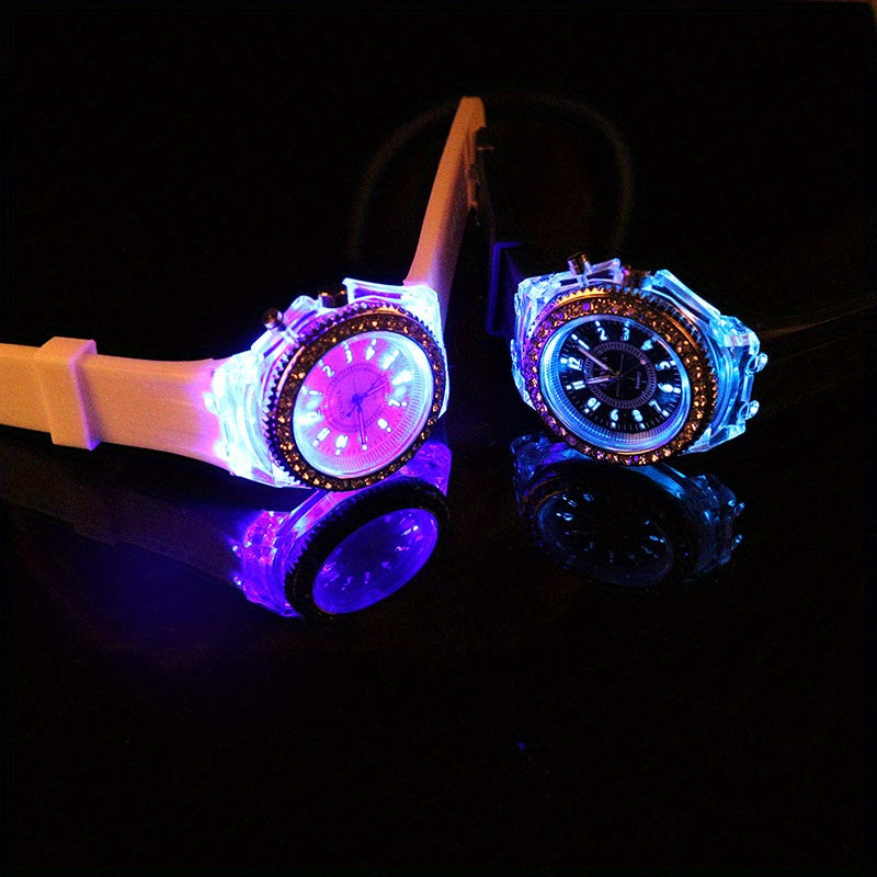 Trendy LED Glowing Watches Rhinestone Stubbed Silicone Watches Gift For Birthday Christmas Gift Accessories