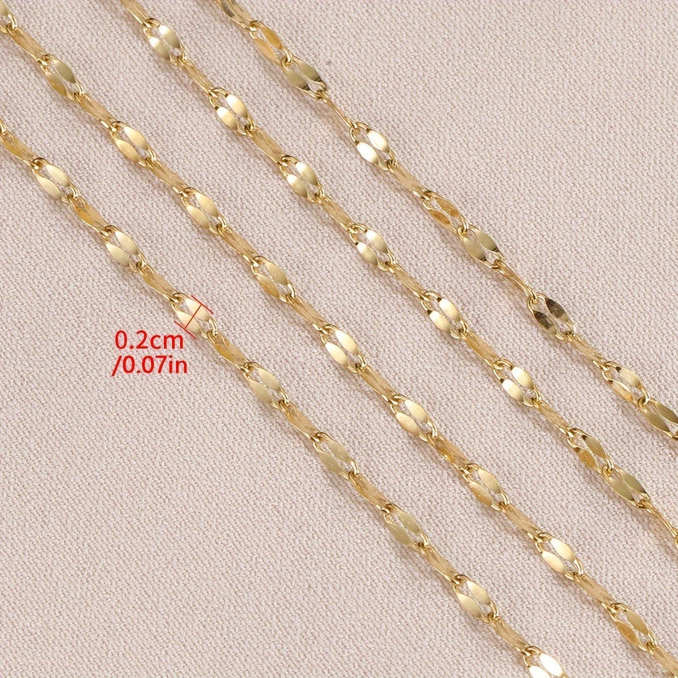 سلاسل شفاه ذهبية من الفولاذ المقاوم للصدأ بطول 2 متر/78.74 بوصة لقلادة وسوار وصنع المجوهرات ومكونات سلسلة إكسسوارات لا تتلاشى
