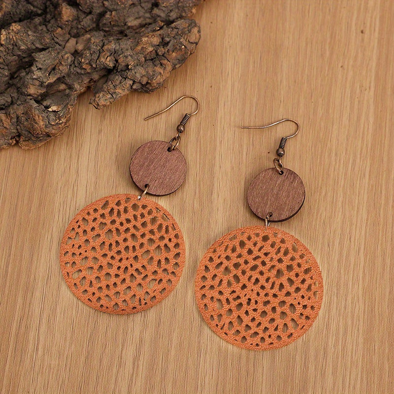Hollow Out Round Drop Earrings Bohemian Vintage Earrings Jewelry Gift Accessories For Women Fall Winter Ear Ornaments