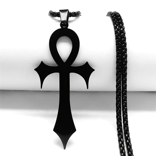 1pc Easter Goth Egyptian Cross Ankh Key Of Life Necklace Stainless Steel Black Color Amulet Religious Necklaces Gothic Jewelry Gift N7078