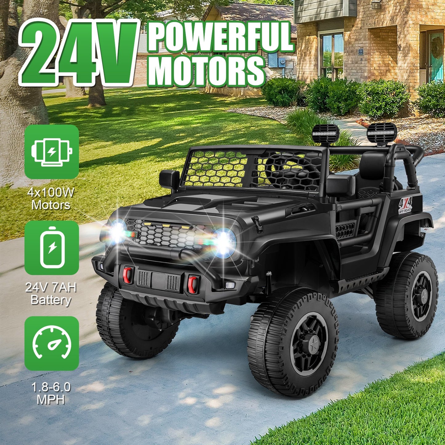XL 24V Ride-on Toys, Kids Driveable Car Two Seater with Parent Remote, 20'' Wide Seat, 4x100W Powerful Motors, Music, Electric Ride-on Toys for Kids 24v, LED Head Light, Christmas Gift
