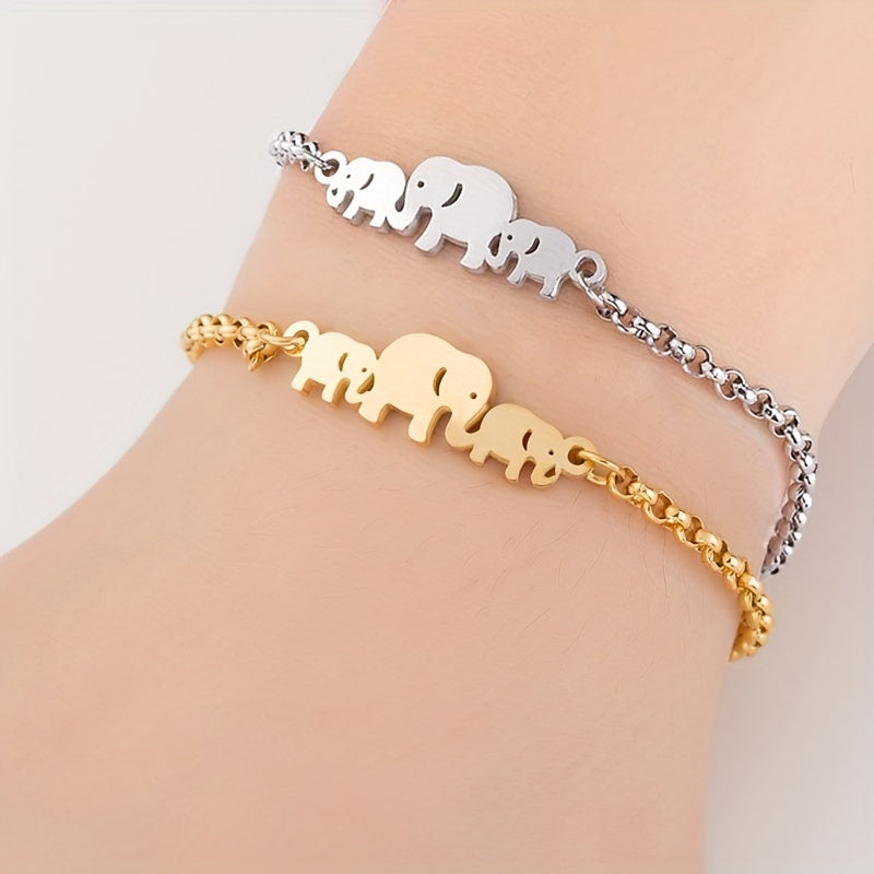 Stainless Steel Animal Elephant Family Chain Bracelets For Woman Jewelry Mother's Day Holiday Birthday Gifts
