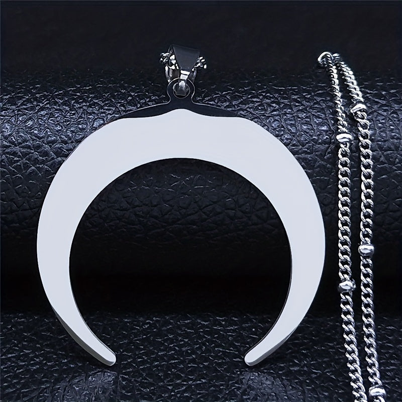 Gothic Stainless Steel Moon Necklace For Women Black Color Big Neckless Jewelry