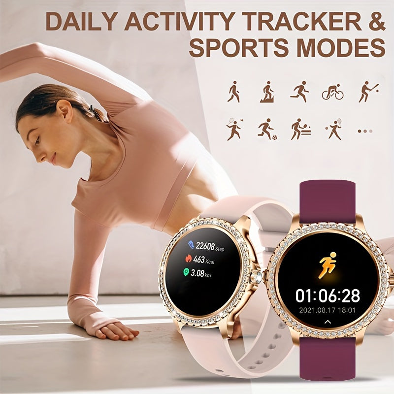 Smart Watch, Full Touch Smart Watches for Android & iPhone Compatible,(Answer/Make Call) Smart Fitness Tracker Watch for Women/Man Smartwatch with Sports/Step, Ideal for Gift (Include Bands:Dark Pink + Wine Red + Light Purple
