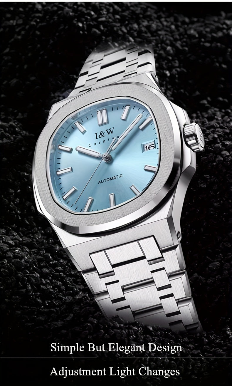 I&W CARNIVAL Men's Automatic Mechanical Watches, Waterproof Strong Luminous Full Steel Auto Date Watch
