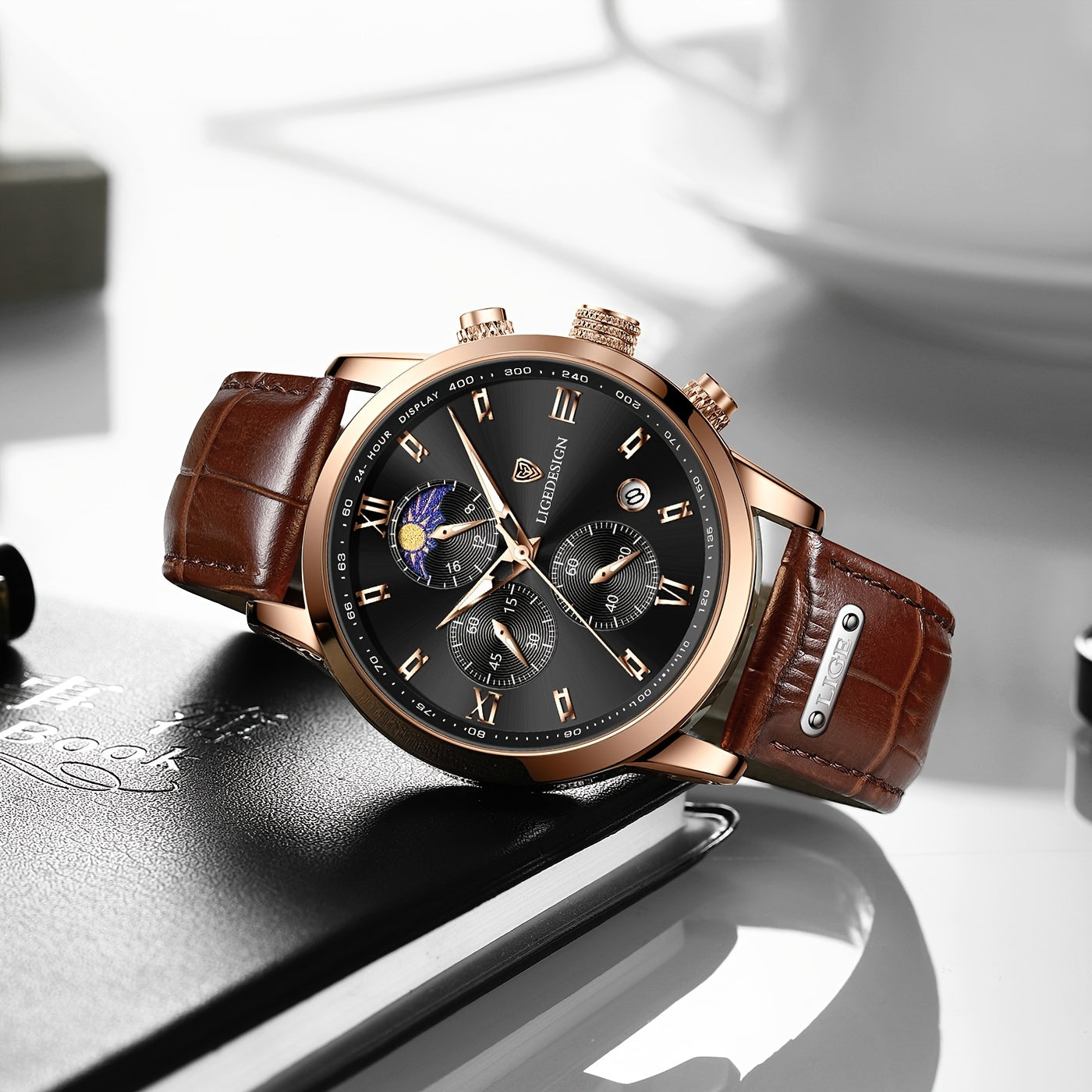 LIGE Men's Watch with Strap. Outdoor Sports Waterproof Watches. Chronograph Luminous Calendar Quartzwatches. Suitable as a Christmas gift.