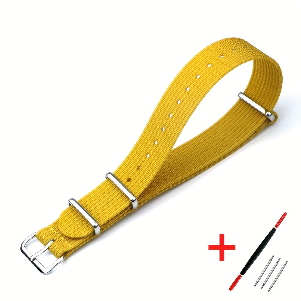 [Military-Style Watch Strap] Durable Military-Style Ribbed Watch Strap | 18mm 20mm 22mm Nylon Braid Ballistic Fabric with Metal Buckle, Adjustable Fit for Men's & Women's Watches - Black, Brown, Orange, Gray, Green, Beige, Wh
