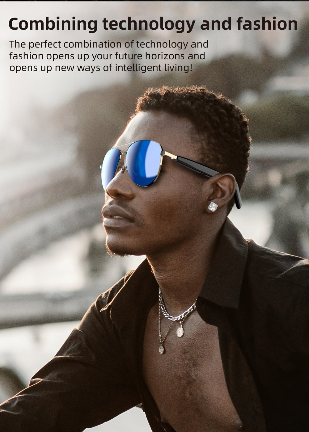 نظارات صوتية ذكية جديدة وعصرية مزودة بميكروفون ومكبر صوت مدمجين، مكالمات صوتية عالية الدقة، جودة صوت عالية الدقة، مناسبة للقيادة والعمل في الهواء الطلق والارتداء المنزلي اليومي، متوافقة مع هواتف IOS/Android، مناسبة لـ