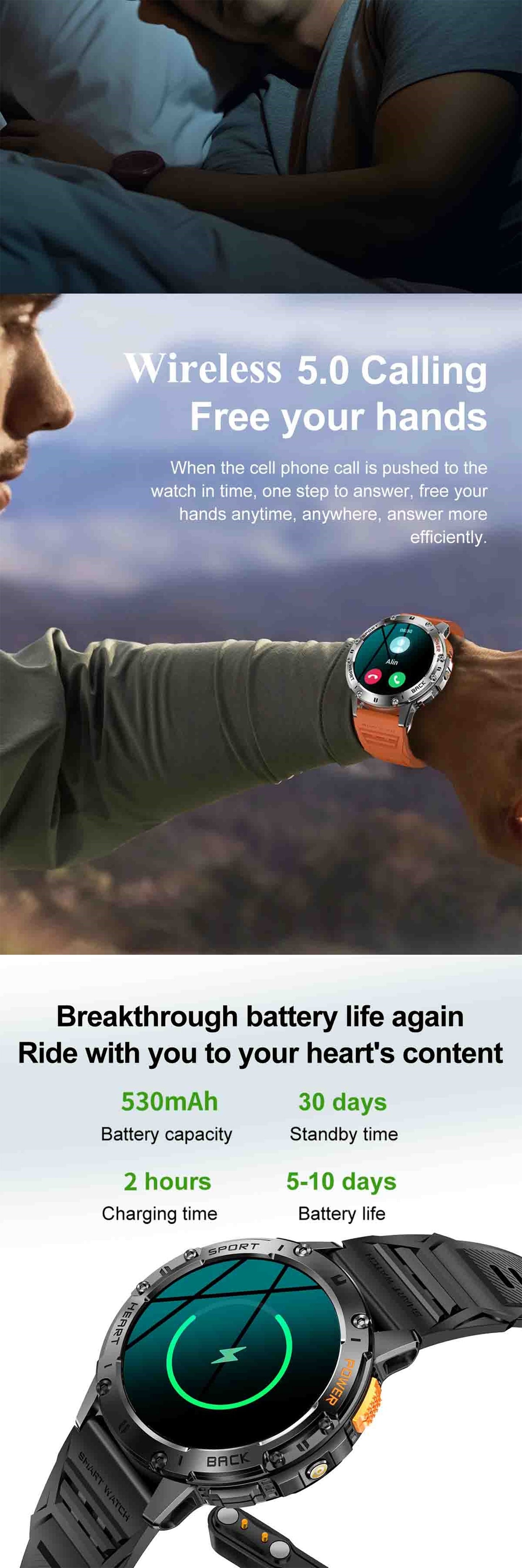 [Smart Watch] Tiwain Smart Watch | 1.43" Full Touch AMOLED Screen, 100+ Sport Modes, Flashlight, Answer Calls Wirelessly, Compatible with Android Phones and iPhone