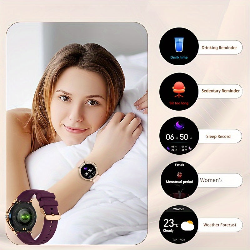 ساعة ذكية، ساعات ذكية تعمل باللمس بالكامل متوافقة مع أندرويد وآيفون، (الرد على المكالمات/إجرائها) ساعة ذكية لتتبع اللياقة البدنية للنساء/الرجال مع ساعة ذكية رياضية/خطوة، مثالية للهدايا (تتضمن أشرطة: وردي غامق + أحمر نبيذي + أرجواني فاتح)