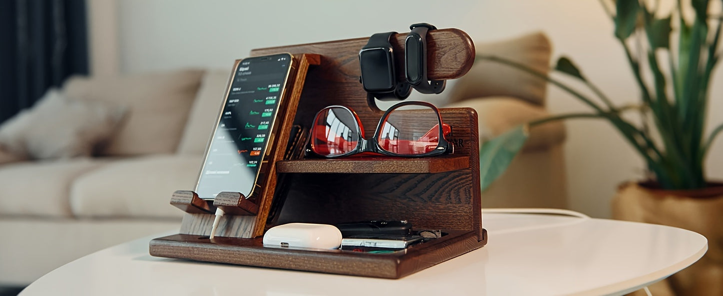 1PC stylish wooden telephone rack, display watch wallet, glasses, keys, bedside table, bedroom, living room, dormitory, home storage room, Men's watches and jewelry storage base