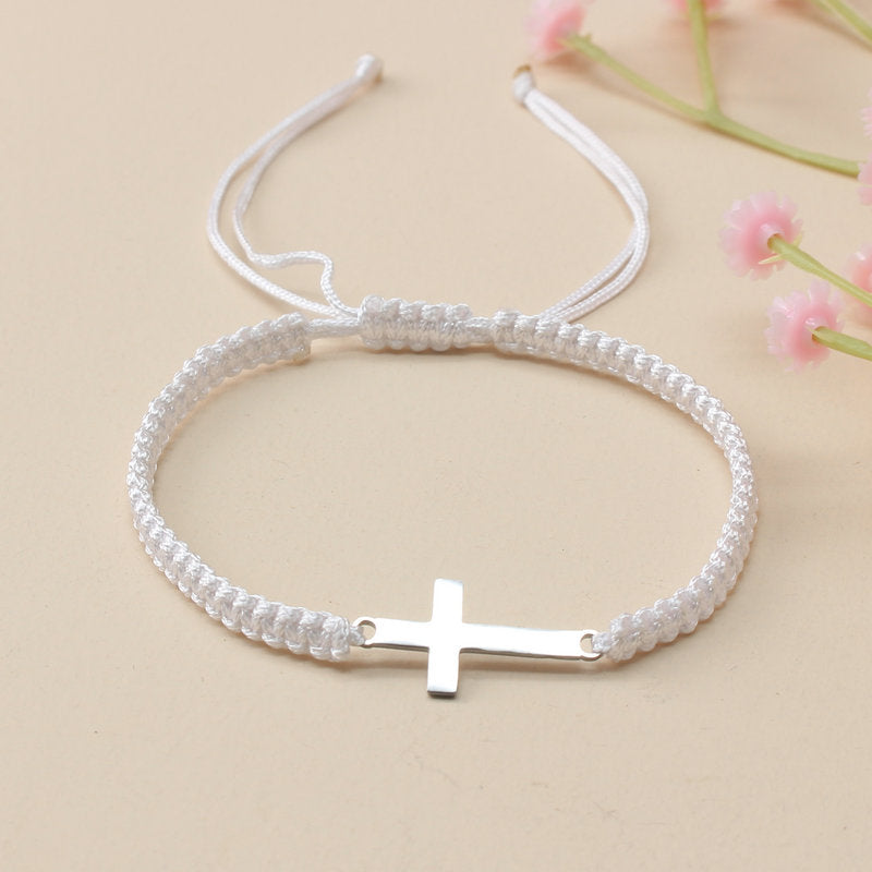 1pc Hand Woven Adjustable Stainless Steel Cross Bracelet Men's Hand Jewelry