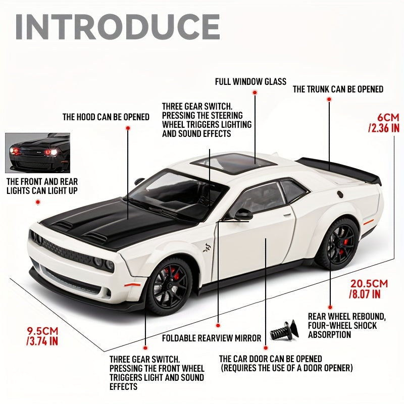 سيارة لعبة من سبائك الزنك بمقياس 1:24 لسيارة تشالنجر هيلكات المصنوعة من سبائك الزنك، ألعاب للأطفال والكبار، مصنوعات معدنية للصديق، هدية للشباب (أبيض) هدية عيد الهالوين والكريسماس