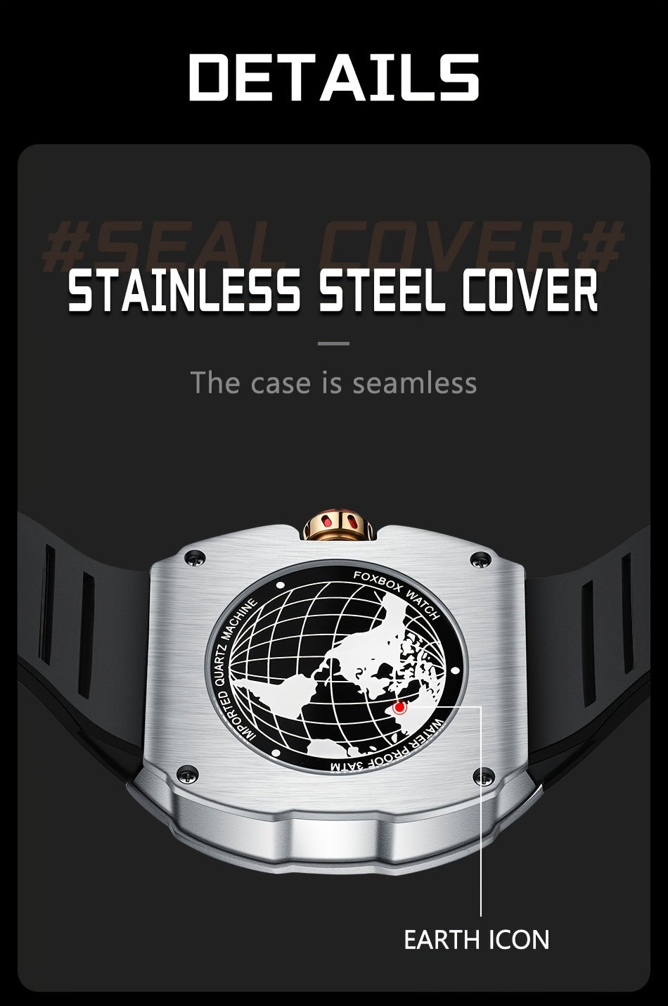 Foxbox Men's Waterproof Quartz Wristwatch, Date Sport Silicone Wrist Watches