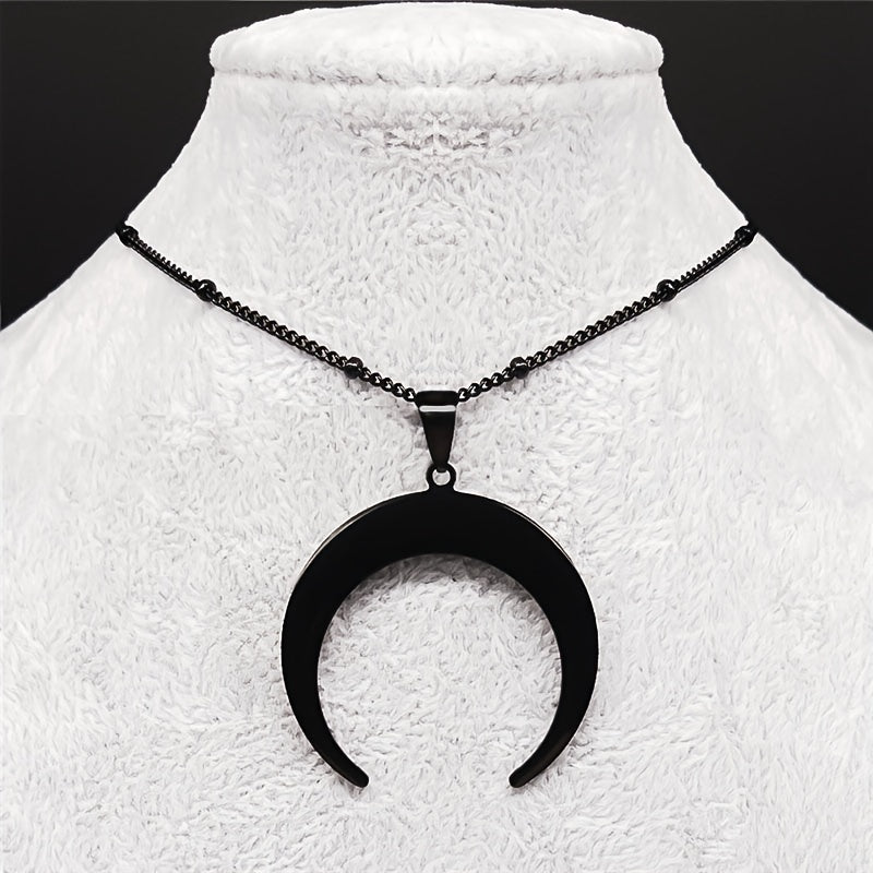 Gothic Stainless Steel Moon Necklace For Women Black Color Big Neckless Jewelry
